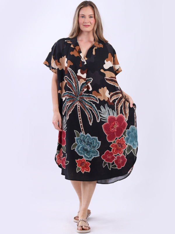 Multicolor Digital Print Plus Size Linen Shirt Dress