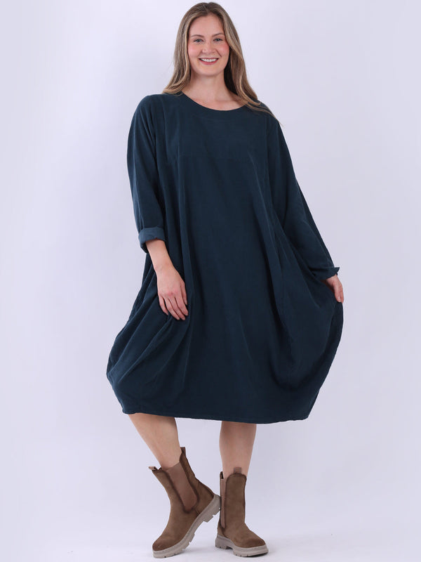 Plus Size Women Solid Cotton Corduroy Slouchy Dress