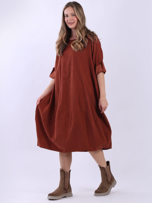 Plus Size Plain Cotton Corduroy Dress