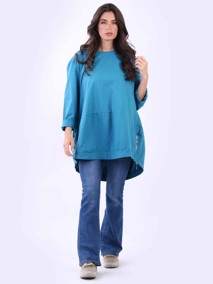 Zip Hem Cotton Top Teal