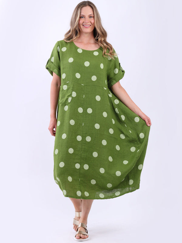Polka Dot Print Linen Lagenlook Dress