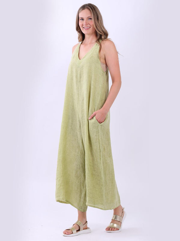 Sleeveless Backside Knot Wide Leg Linen Jumpsuit