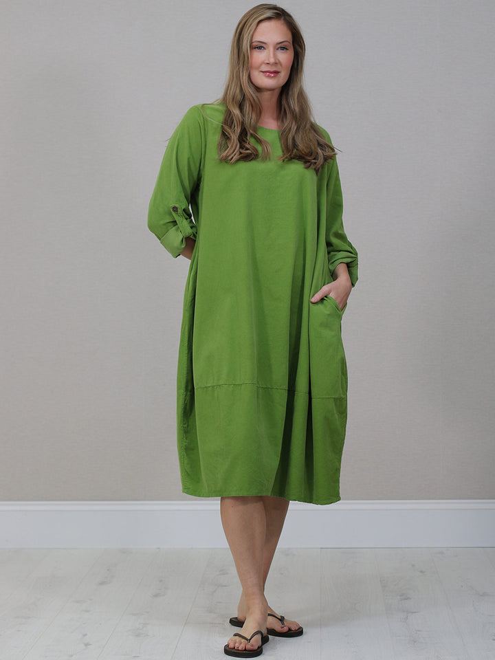 Cotton Corduroy Midi Dress Lime Green