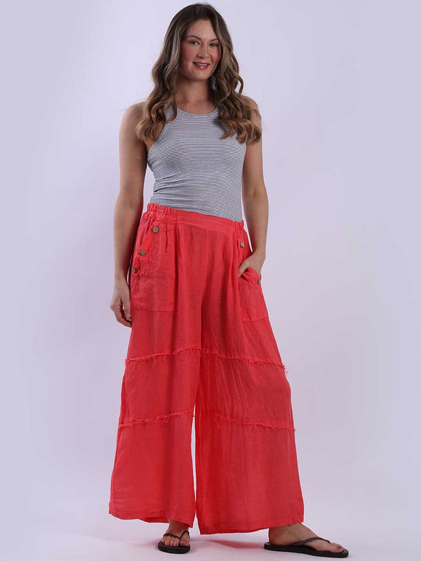 Frayed Edge Casual Linen Flowy Trouser