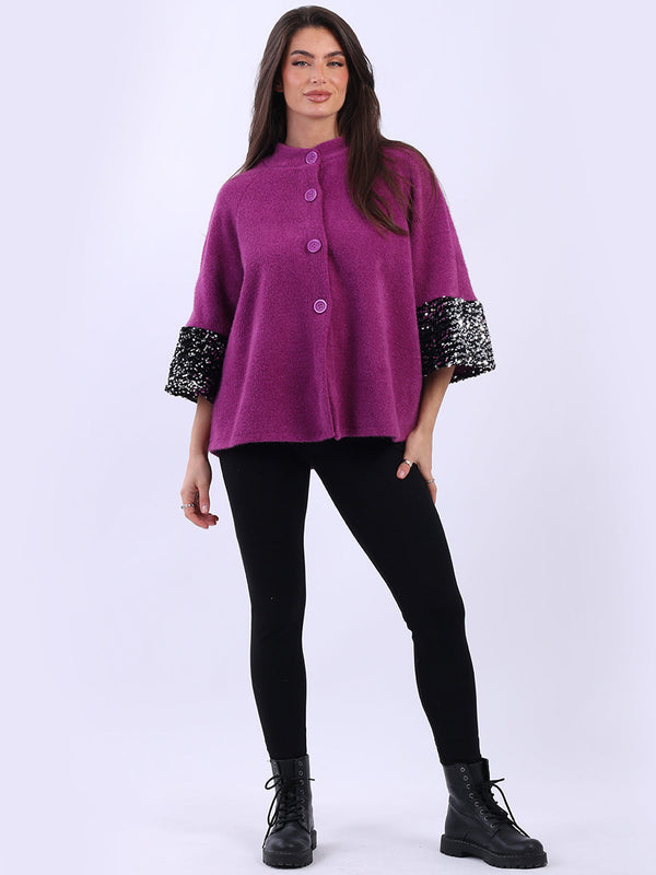 Women Sequin Patch Sleeves Crop Jacket
