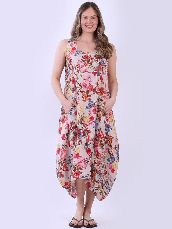 Sleeveless Floral Dress Beige