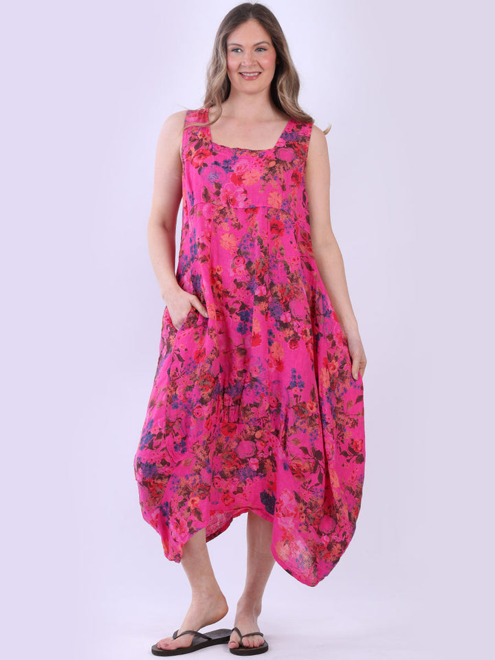 Sleeveless Floral Dress Fuchsia