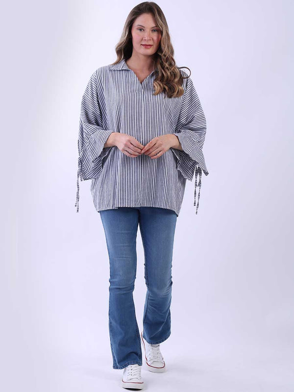 Bell Arms Women Striped Cotton Baggy Shirt