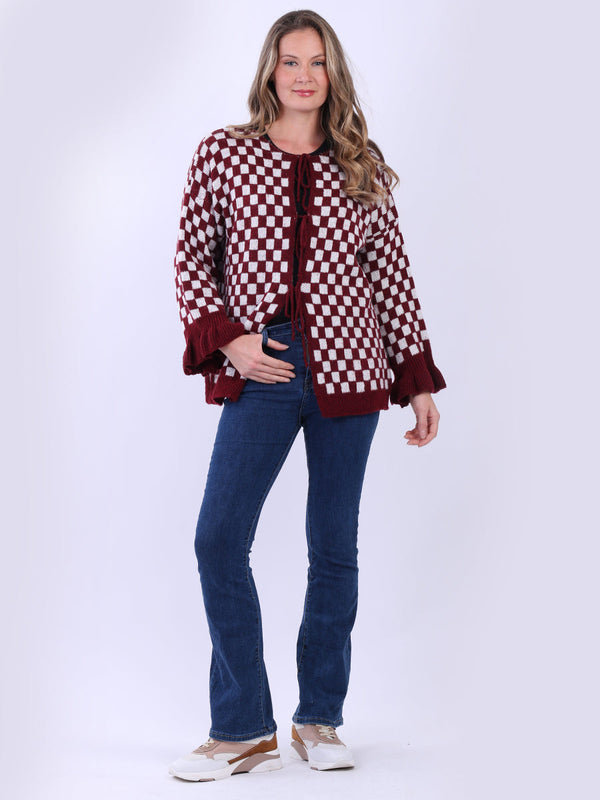 Check Print Woolen Knit Cardigan