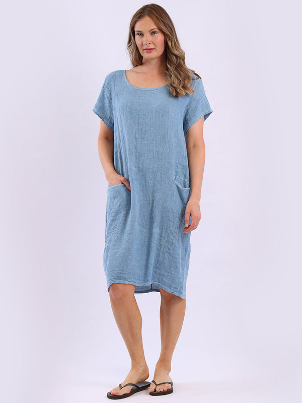 Ladies Plain Vintage Washed Linen Shift Dress