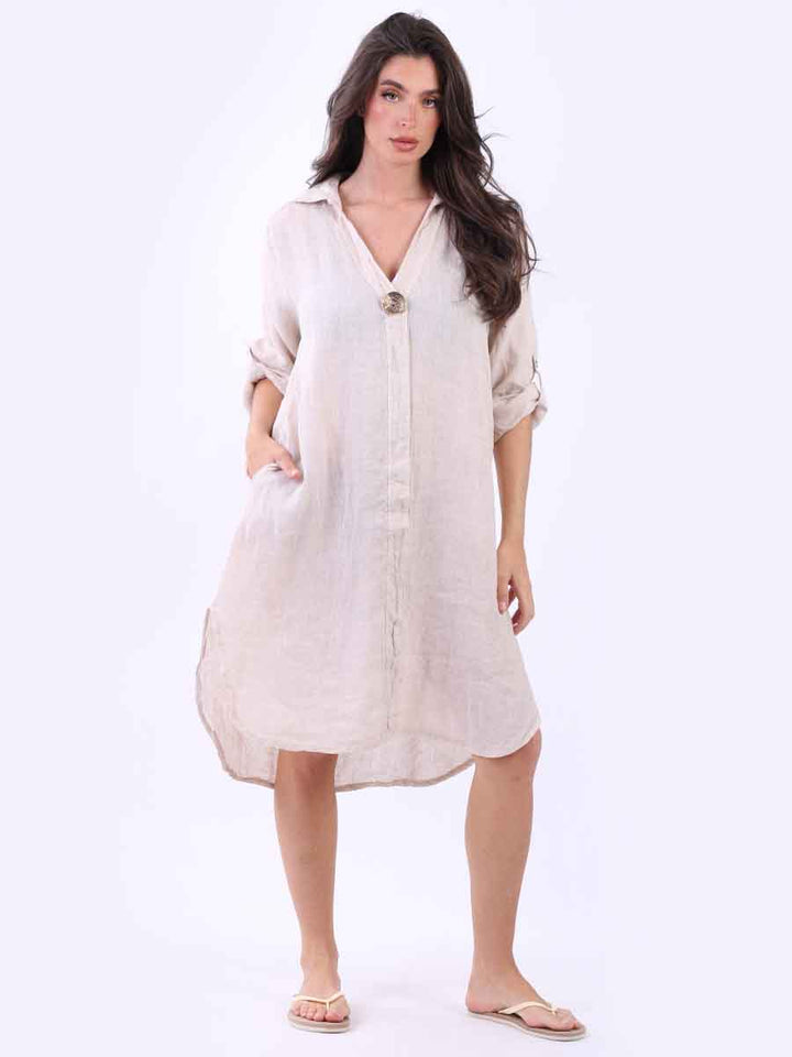 Plain Linen Dress Beige