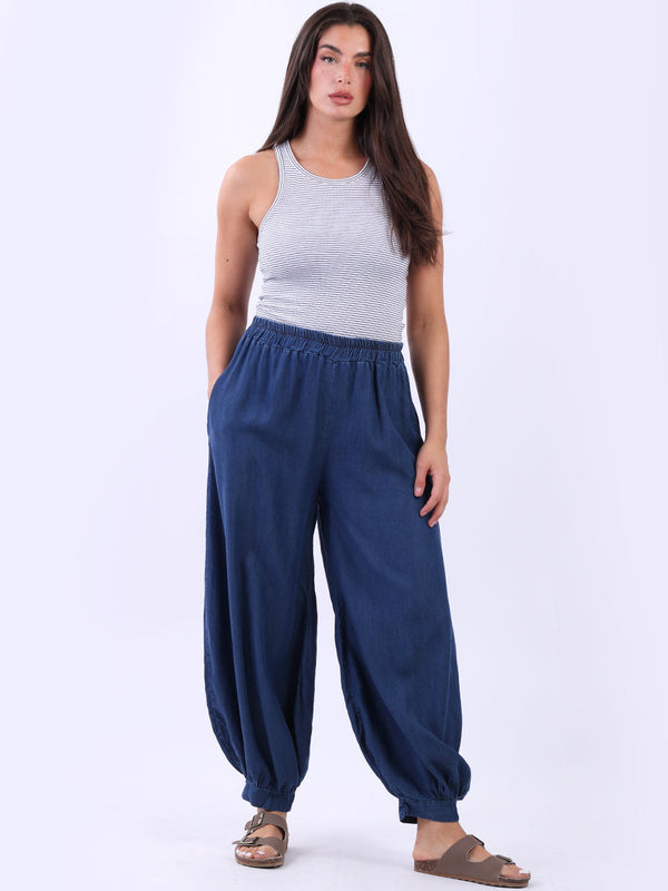 Ladies Casual Plain Loose Fit Denim Trouser