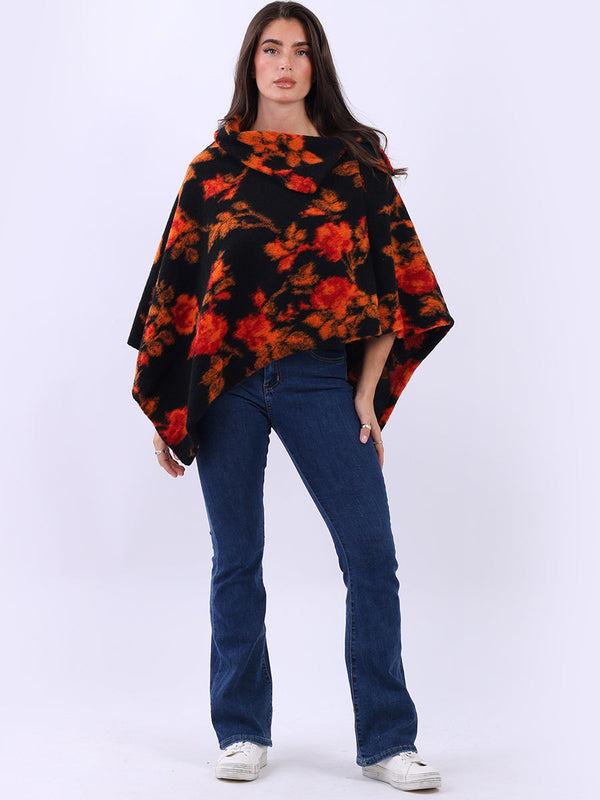 Floral Print Wool Knit Plus Size Ladies Poncho