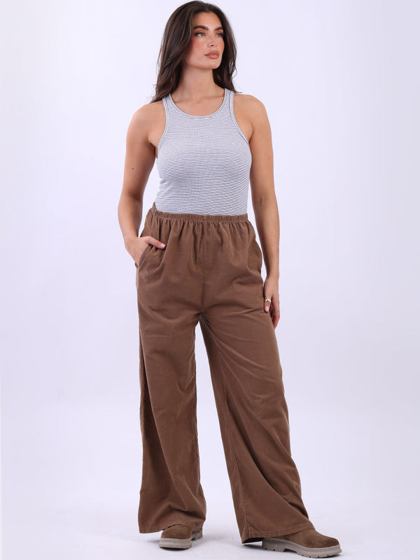 Solid Cotton Corduroy Wide Leg Trouser