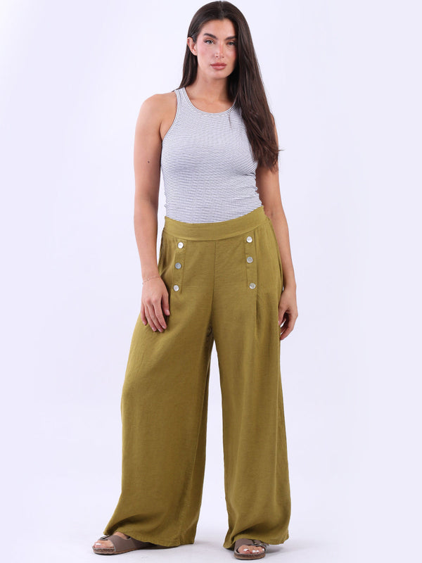 Solid High Waist Ladies Wide Leg Linen Trouser