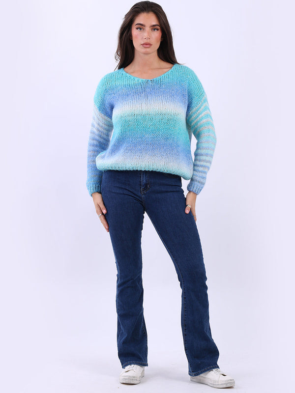 Ladies Rainbow Knitted Crop Woolen Sweater