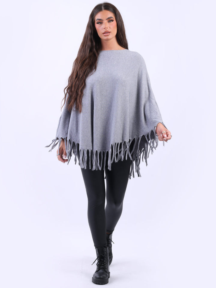 Glittery Women Knitted Poncho