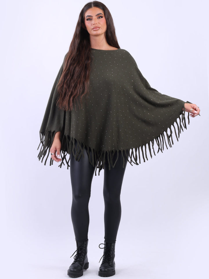 Glittery Women Knitted Poncho