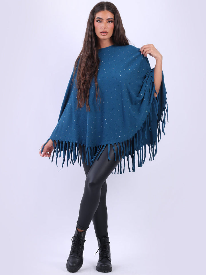 Glittery Women Knitted Poncho