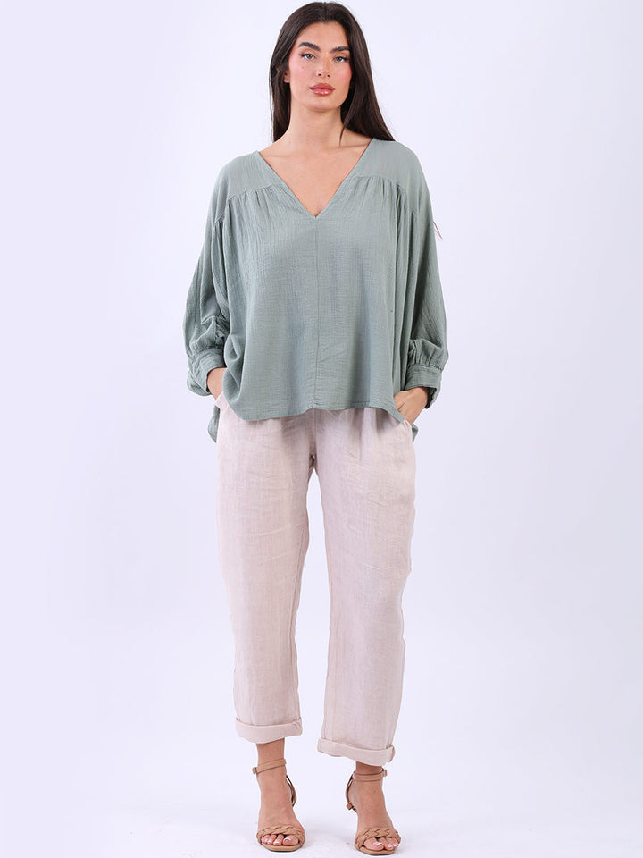 Batwing Cotton Crop Blouse