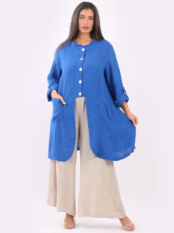 Vintage Wash Button Down Plain Linen Jacket