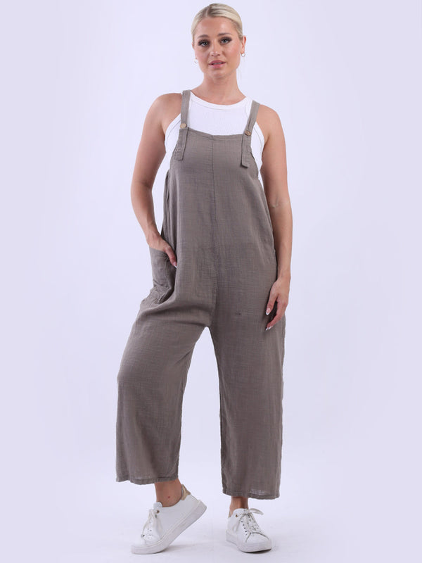 Plain Wide Leg Cotton Dungaree