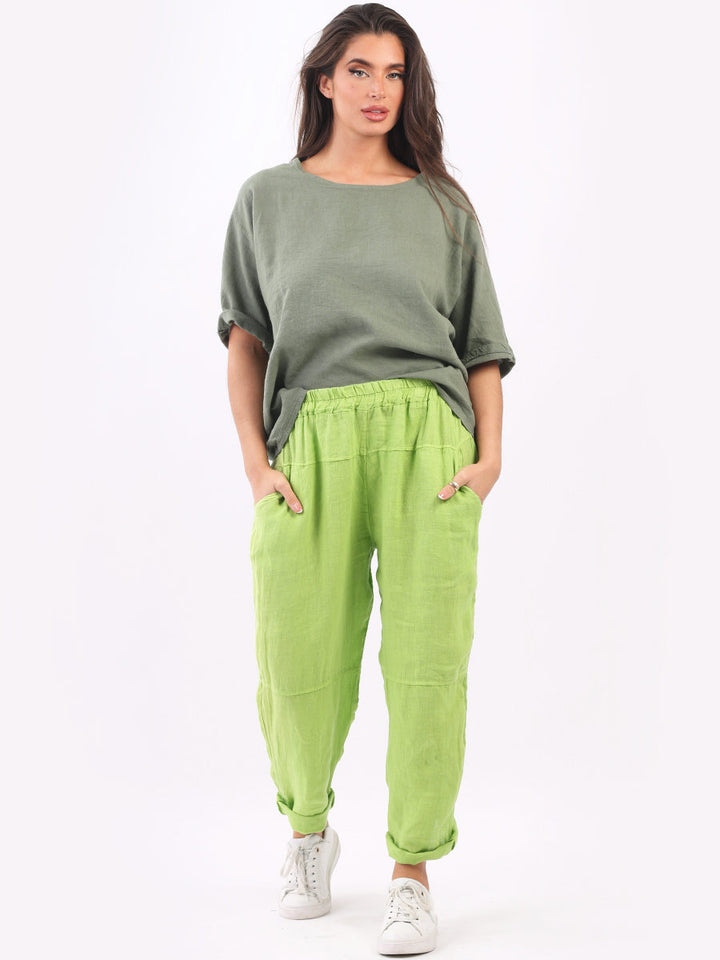 Plain Linen Trouser Lime Green