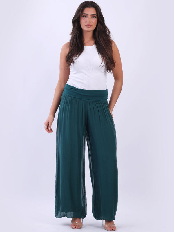 Ladies Plain Wide Leg Silk Palazzo Trouser