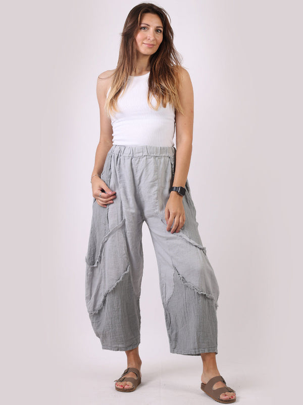 Mesh Net Patches Plain Linen Slouchy Trouser