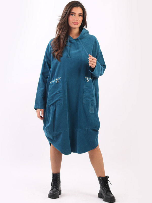 Ladies Cotton Corduroy Quirky Hoodie Dress