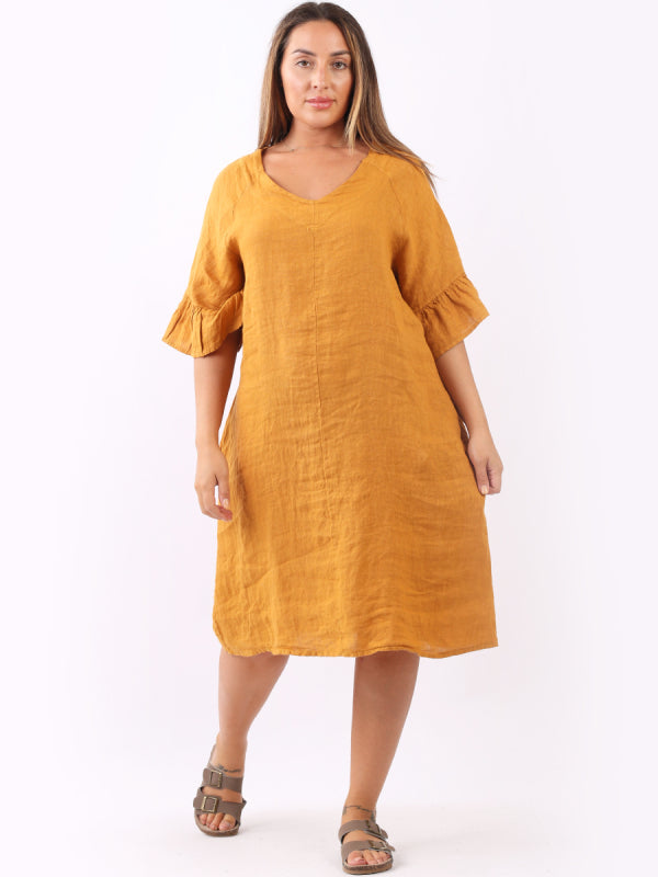 Bell Arms Linen Lagenlook Midi Dress