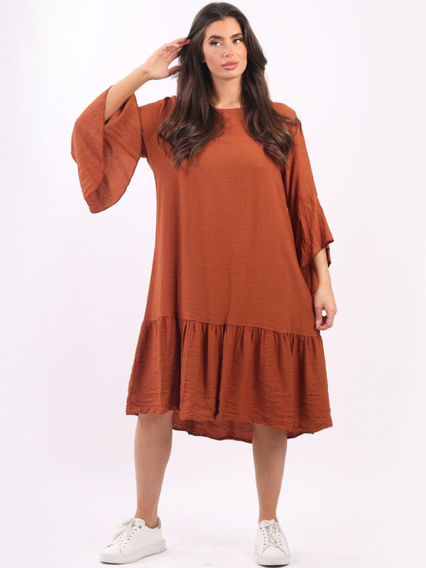Plain Back Knot Frilled Hem Lagenlook Midi Dress
