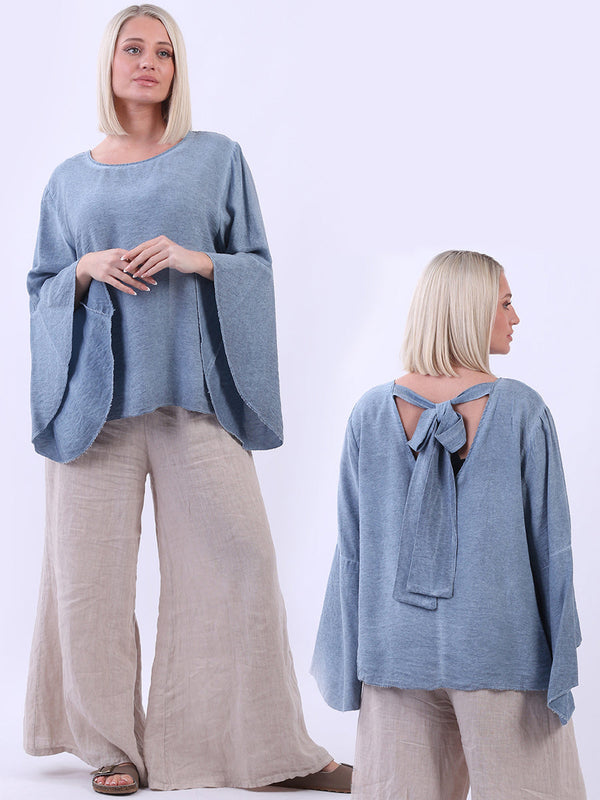 Ladies Back Knot Cotton Lagenlook Plain Top