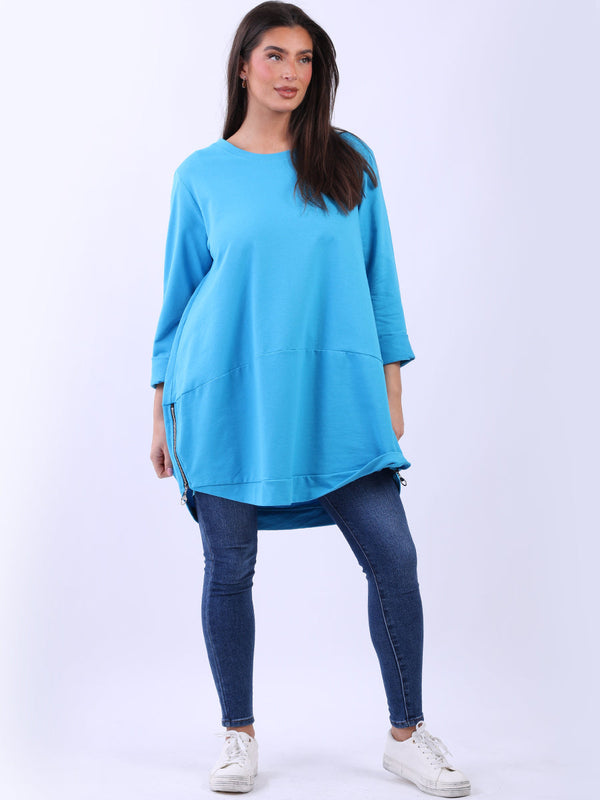 Zip Hem Cotton Top Azure