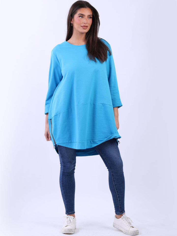 Zip Hem Cotton Top Azure