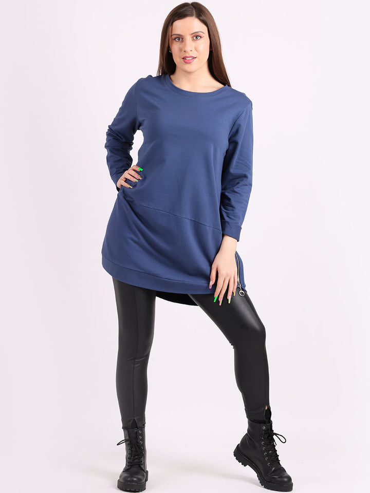 Zip Hem Cotton Top Denim