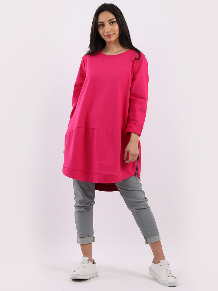 Zip Hem Cotton Top Fuchsia