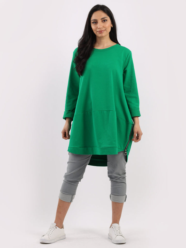 Zip Hem Cotton Top Green