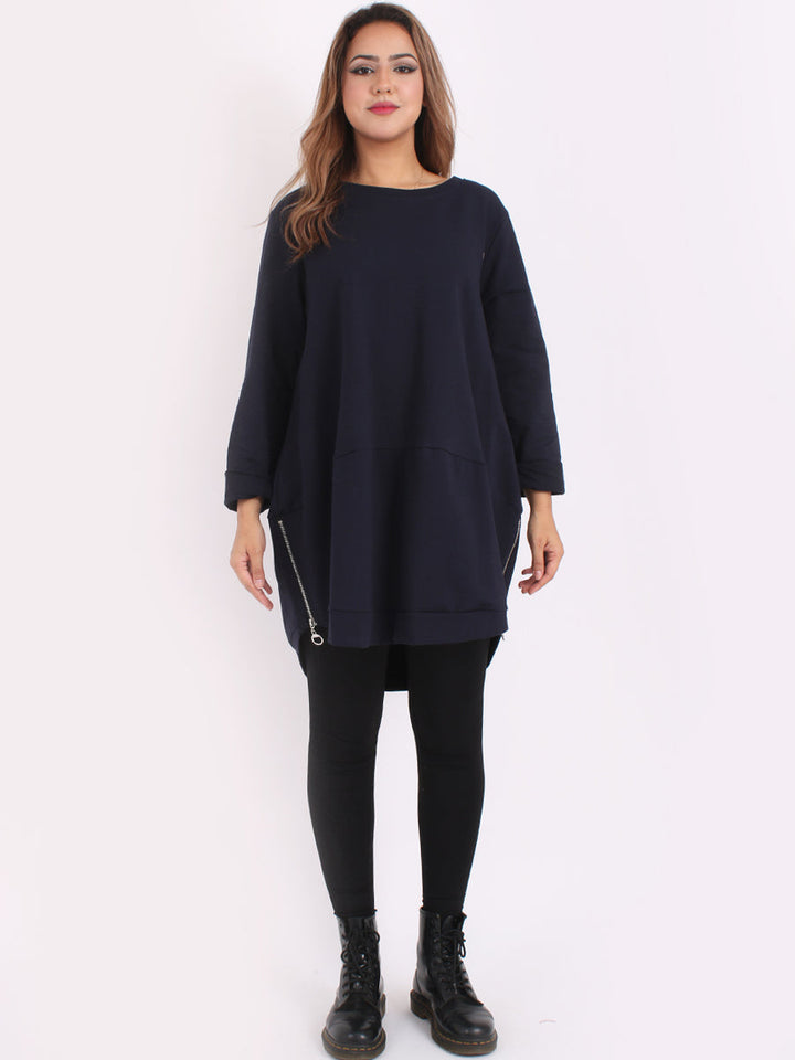 Zip Hem Cotton Top Navy