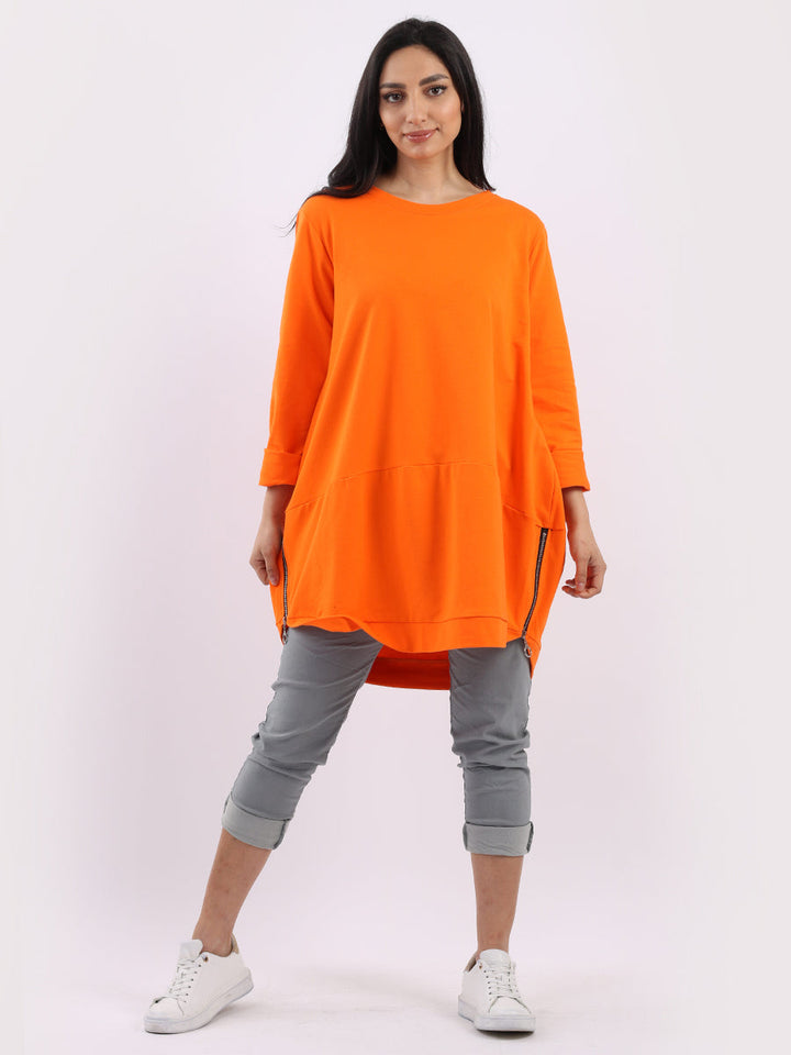 Zip Hem Cotton Top Orange