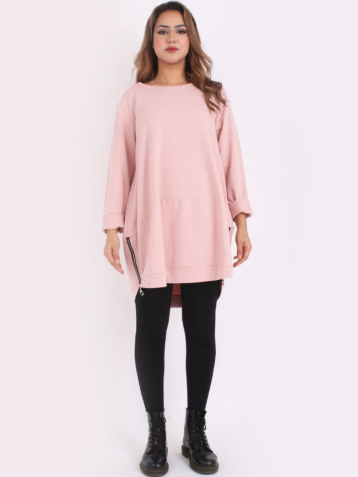 Zip Hem Cotton Top Pink
