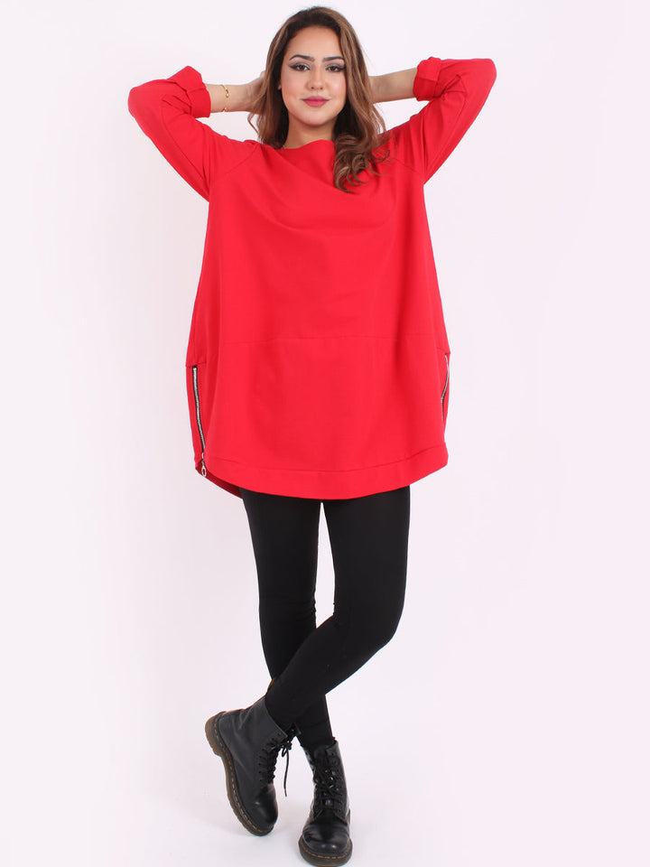 Zip Hem Cotton Top Red