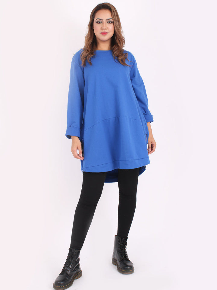 Zip Hem Cotton Top Royal Blue