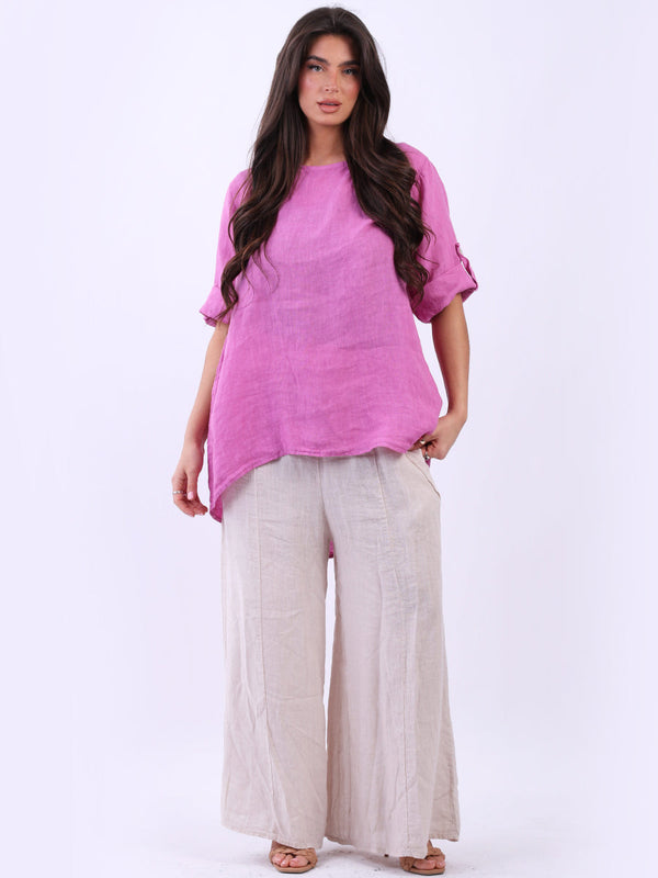 Plain Linen Dipped Hem Tunic Top