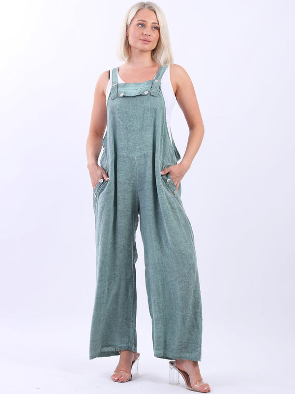 Ladies Wide Leg Plain Linen Pabo Jumpsuit