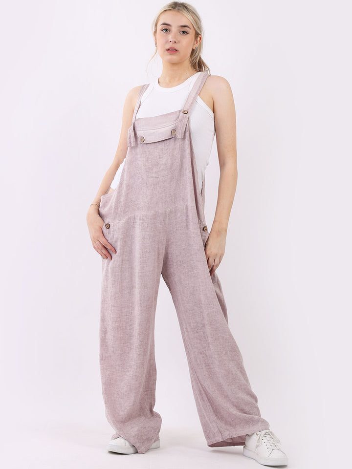 Plain Linen Wide Leg Pabo Jumpsuit