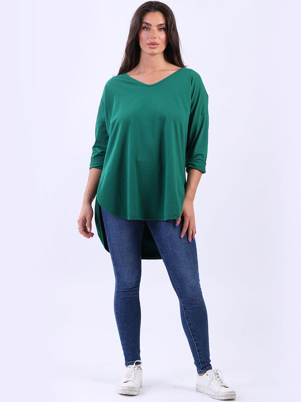 Plain V-Neck High Low Style Baggy Top