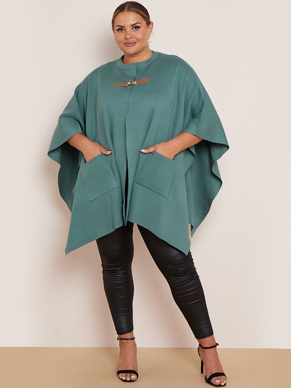 Front Buckle Oversized Lagenlook Knitted Cape