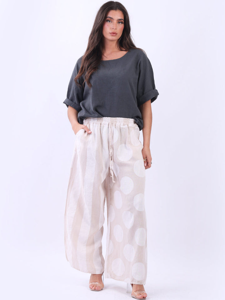 Polka  And Stripy Mix Print Palazzo