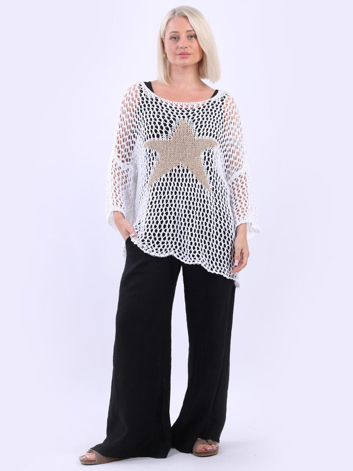 Star Knit Crochet Mesh Batwing Cotton Top